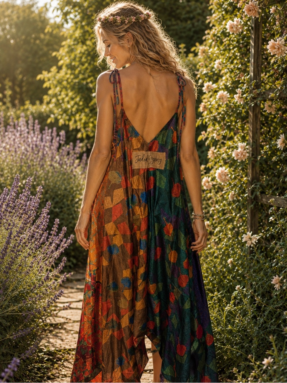 Jaded Gypsy Free Size Wide-Leg Colorblock Jumpsuit in Green, Blue & Orange - Picture 2 of 8